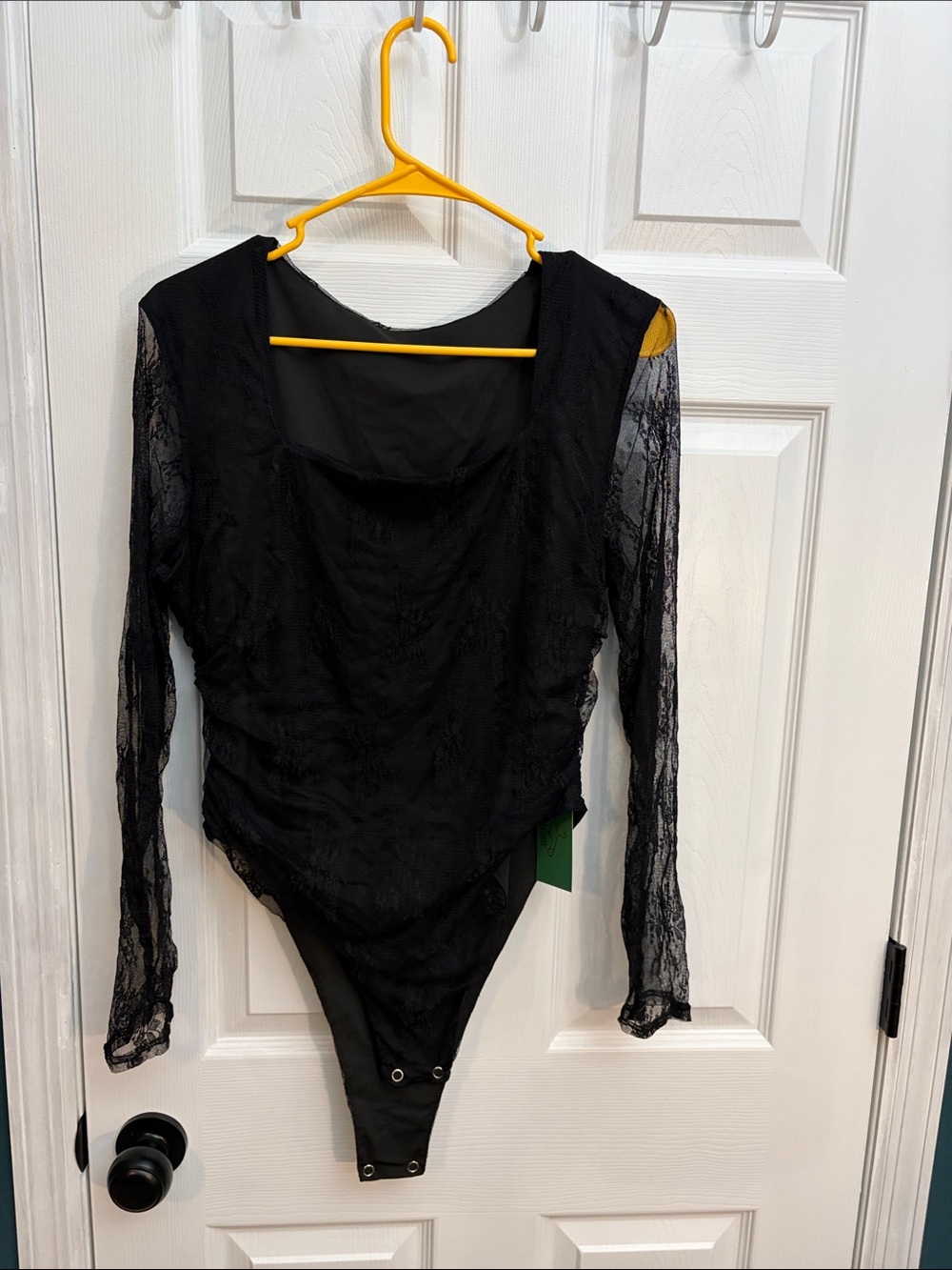 Sheer Black Lace Long-Sleeve Bandeau Bodysuit